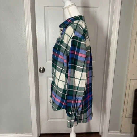 Flannel Shirt Plaid‎ Button Up Long Sleeve Green Blue Pink Casual Medium - Picture 2 of 7